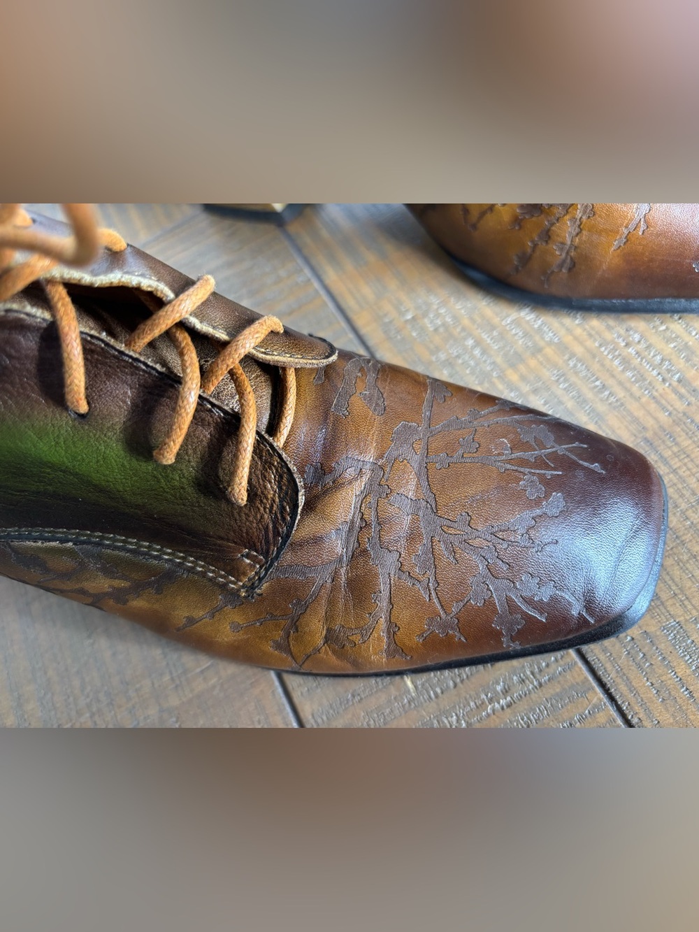 Spring Step L'Artiste Brown Green Ombre Leather Lace Up Oxford Heels Size 41 - Picture 7 of 16